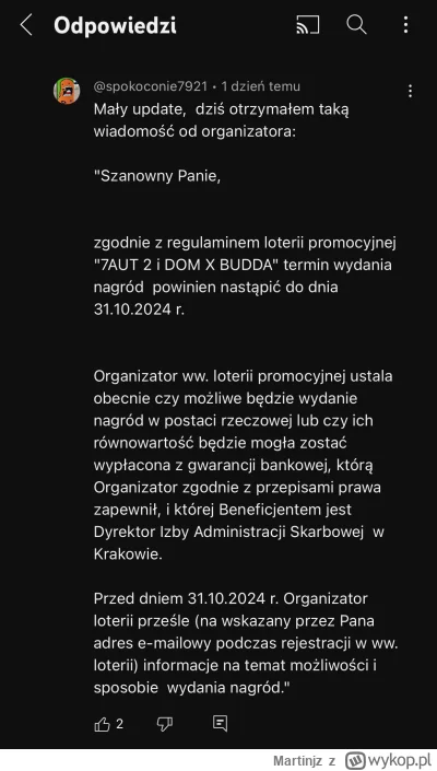 Martinjz - @kacperloz komentarz typa który wygrał focusa, pod zapisem live z losowani...