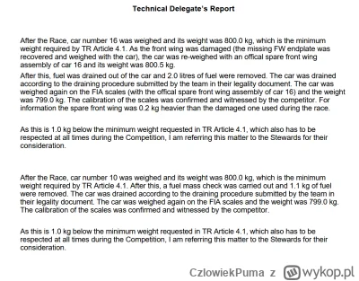 CzlowiekPuma - #f1 bolidy Gasly'ego i Leclerca poniżej masy minimalnej. Wiecie co to ...