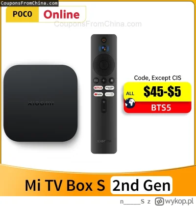 n____S - ❗ Xiaomi Mi TV Box S 2nd Gen. BT5.2 2/8GB
〽️ Cena: 47.26 USD (dotąd najniższ...