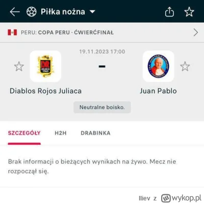 Iliev - Taki mecz dzisiaj jest w pucharze Peru.
https://www.flashscore.pl/mecz/vm1jKl...