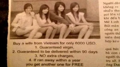 HardWax - Kup wietnamską żonę za jedyne 6000 dolarów

1. Gwarantowana dziewica
2. Gwa...