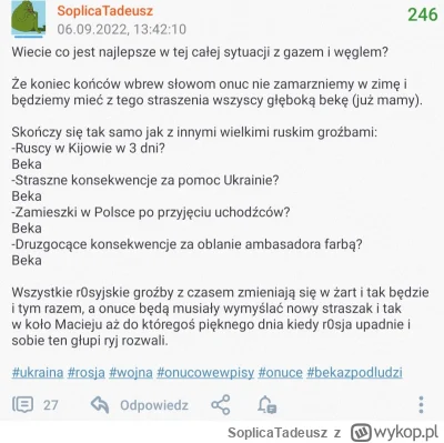 SoplicaTadeusz - #ukraina 

Zbliża się zima, u kacapów wybuchają elektrownie i składy...