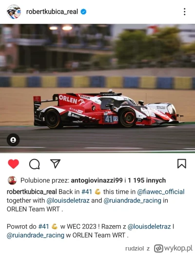 rudziol - Kubica z Deletrazem i Ruim Andrade w Team WRT w LMP2 w WEC. Aby tyle. To je...