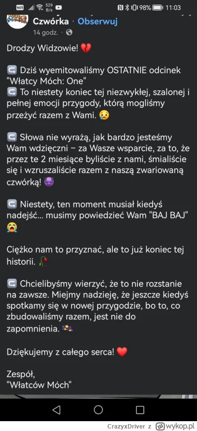 CrazyxDriver - #wlatcymoch
https://www.facebook.com/share/p/15vHvnaG7Y/