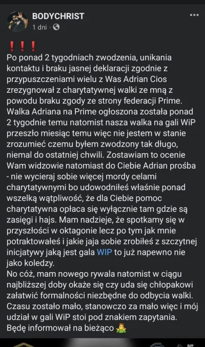 jdm28 - #danielmagical Cios zrezygnował z charytatywnej walki