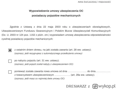 DRESIARZZ - @openordie: Na wzorze wypowiedzenia (po zakupie nowego OC, żeby nie mieć ...