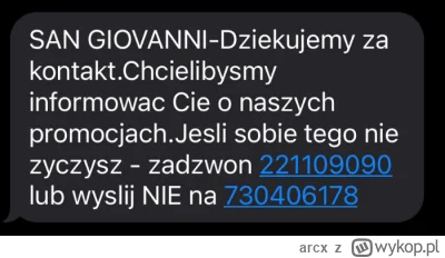 arcx - TL;DR pizzeria San Giovanni z Warszawy spamuje mnie (i innych) SMSowym newslet...