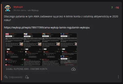 WykopX - 16 wykopowych multikont zminusowało moje pytanie w AMA ( ͡° ͜ʖ ͡°)
 @podle_i...