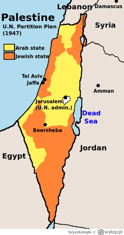 Szyszkalogin - #wojna #izrael 
Plan podziału Palestyny uchwalony przez ONZ w 1947 r. ...
