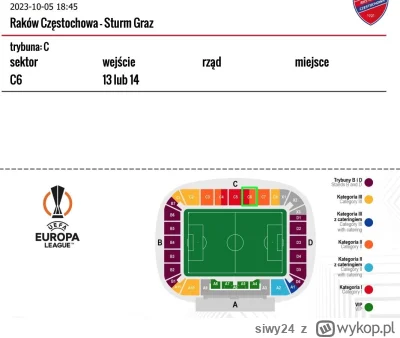 siwy24 - Sprzedam bilet na najbliższą Ligę Europy, Raków Częstochowa - Sturm Graz. Bi...
