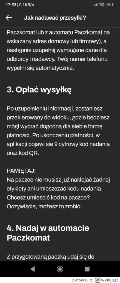 pietrek16 - #inpost jak to jest z tym kodem nadania przy wysyłaniu bez etykiety, trze...