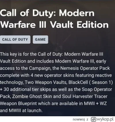 nowwoj - Kod battlenet Call of Duty Modern Warfare 3 Vault Edition PC za 300 PLN, kto...