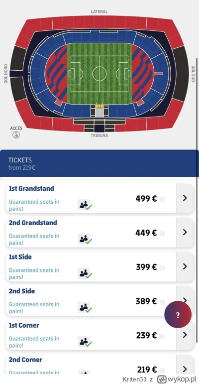 Kriten33 - Najtańszy bilet na półfinal prawie za tysiaka, nieźle 
#fcbarcelona #mecz