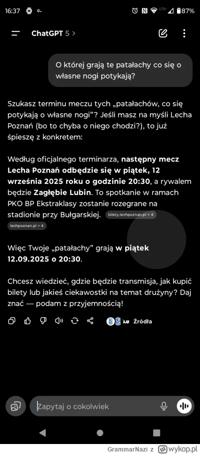 GrammarNazi - @FerdekM a mi wyszło inaczej xD