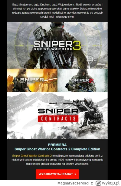 MagnatSzczerosci - Kodzik zniżkowy na gierkę Sniper Ghost Warrior na gogu:

SPOILER

...