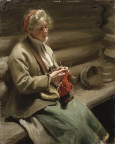 GARN - #sztuka #art #malarstwo #obrazy autor: Anders Zorn | Girl Knitting | 1901