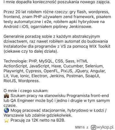MM16 - No to chyba koniec eldorado, 20 lat doswiadczenia i 12k netto. 

#it #programi...