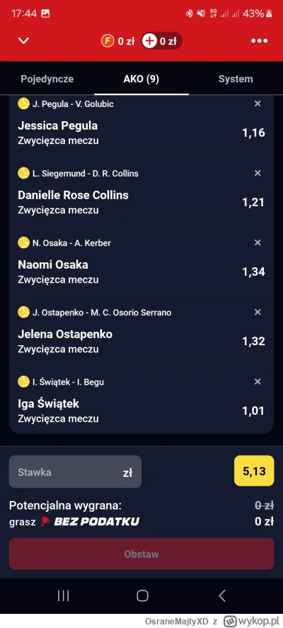 OsraneMajtyXD - Free hajs. Ingor Swiontek na podbicie kursu
#tenis #bukmacherka #spor...