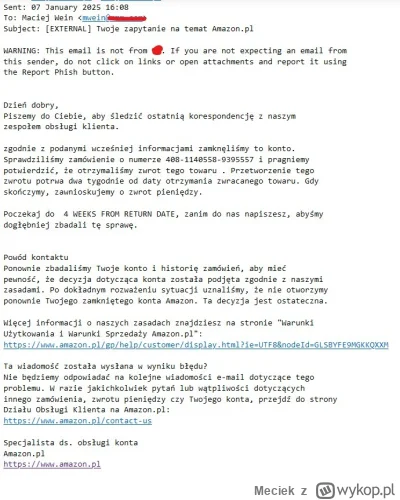 Meciek - Potwierdzenie otrzymania zwrotu od amazoon.pl z 7.01.2025