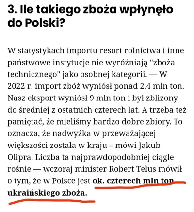 0.....n - >Polska importowała z Ukrainy 2.5mln ton i reeksportowała 1.5mln ton. Zosta...