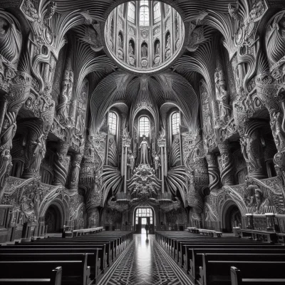 nickbezpomyslu - Wnętrze kościoła katolickiego w stylu H. R. Gigera 

#sztucznainteli...