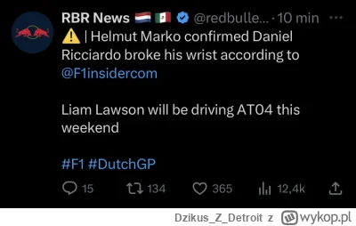 DzikusZDetroit - #f1 Daniel Guwnaldo ma złamany nadgarstek. Chyba powrut tak średnio ...