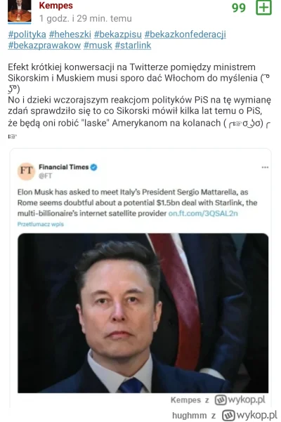 hughmm - #polityka #musk #starlink #bekazkempesa

W tej sprawie stoję murem za Sikors...