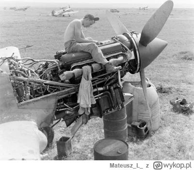 MateuszL - Mechanik z 57 Grupy Myśliwskiej USAAF pracuje nad silnikiem Merlin w P-40F...