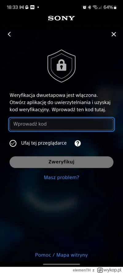 elemenTH - Sony to jest kuwa stan umysłu, logowanie do aplikacji, która uwierzytelnia...