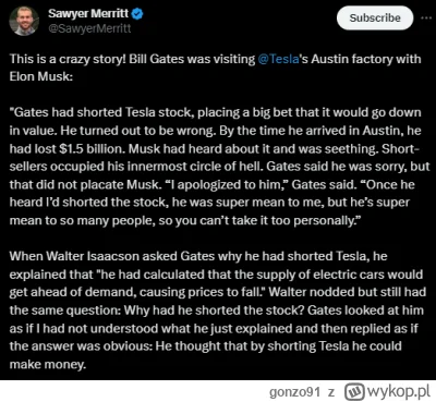 gonzo91 - Gates uwalił 1.5 miliarda dolarów na szortowaniu  #tesla #gielda