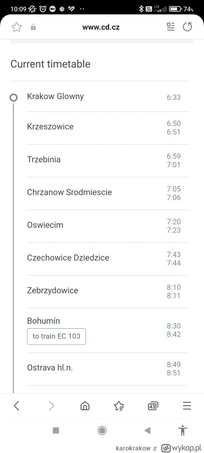 karokrakow - Widzę że nie da się sprawdzić składu pociągu od Krakowa do Bogumina ani ...