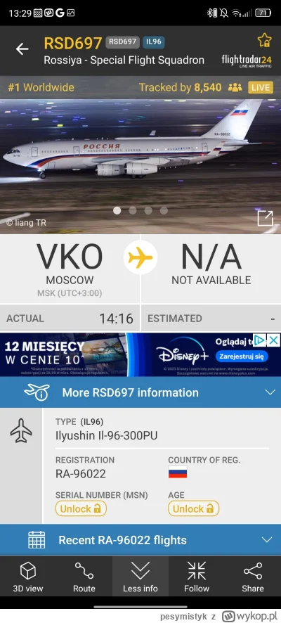 pesymistyk - 8.5tys ludzi śledzi samolot z Moskwy xD

#ukraina #rosja #flightradar24 ...