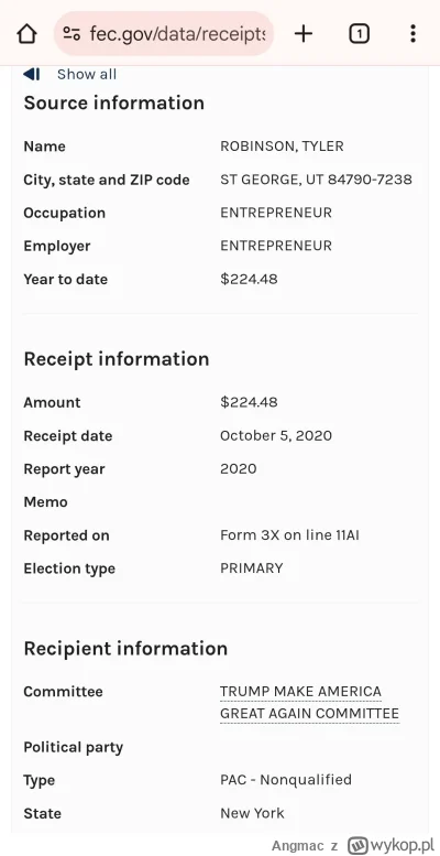 Angmac - @Mr_A a w 2020 wpłacał na kampanię Trumpa