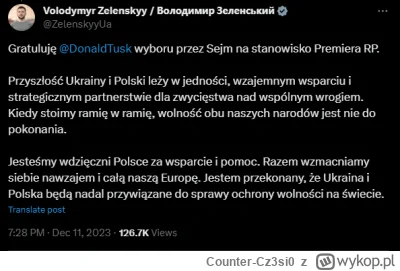 Counter-Cz3si0 - @Counter-Cz3si0: Zełeńsky już pogratulował Tuskowi zostania premiere...