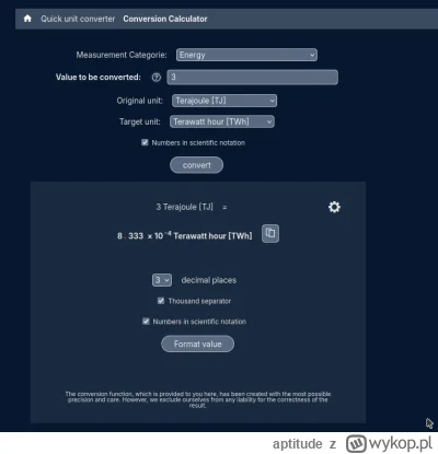 aptitude - Hmm, wiecie jak mogę przez min 21min uzyskać 3TJ?
 3 Terajoule [TJ]    = 8...