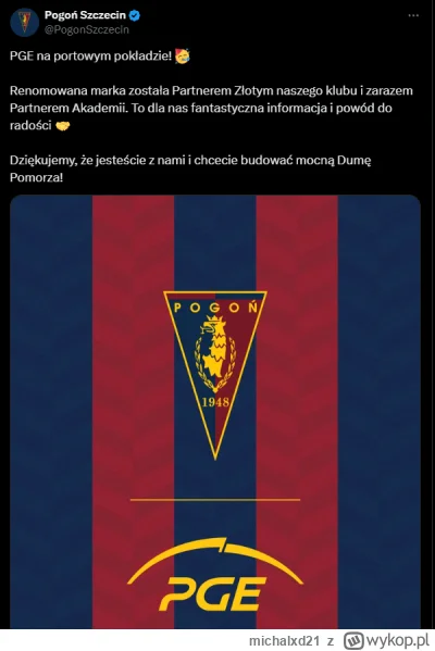 michalxd21 - Szybka ciekawostka na dziś: PGE partnerem Pogoni Szczecin!

Jest to o ty...