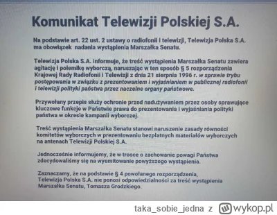takasobiejedna - Skanda w TVP1 przed wystąpieniem Marszałka Grodzkiego #wybory #tvpis