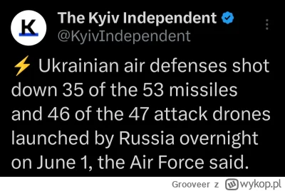 Grooveer - Ukraina w nocy zestrzeliła 35 rakiet rosyjskich z wystrzelonych 53. 18 ros...