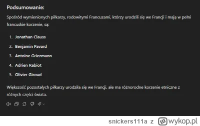 snickers111a - #mecz zapytałem czatagpt ile francuskich piłkarzy, faktycznie są franc...