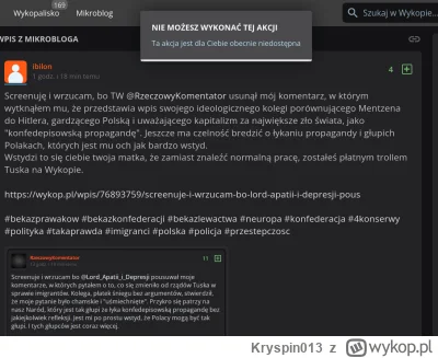 Kryspin013 - Screenuję i wrzucam, bo TW o ile @ibilon obecnie nie usunął mojego komen...