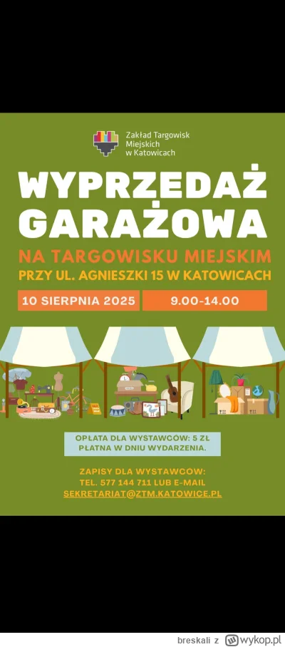 breskali - Wyprzedaż garażowa 10 sierpnia na targowisku przy ul. Agnieszko 15. Może k...
