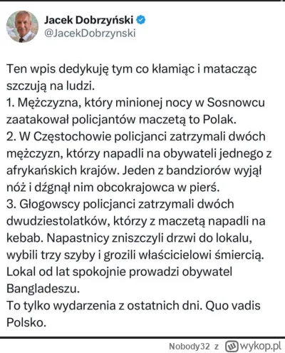 Nobody32 - Katolicka prawica praktycznie codziennie kłamie i szczuje na swoich bliźni...