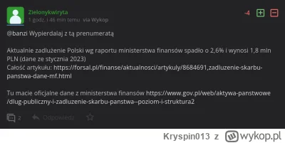 Kryspin013 - Co wy gadacie, jeden pisowiec dzisiaj pisał, że Polska jest zadłużona je...