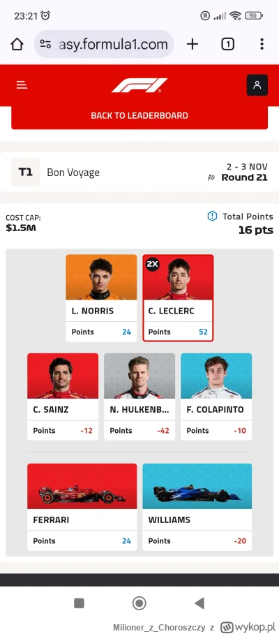 MilionerzChoroszczy - Ktoś z wykopowej ligi #f1fantasy przez cały weekend i to ze spr...