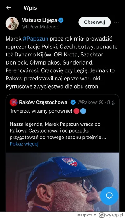 Matpiotr - Papszun w Rakowie z rekordowym kontraktem 250 tys złotych miesięcznie (!)
...