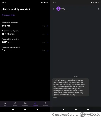 CapaciousCore - ~23 minuty rozmów i 67 smsów na dzień = masowe połączenia? Kogoś w #p...