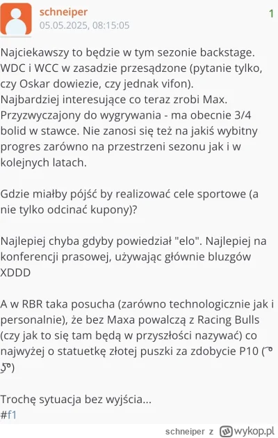 schneiper - Oby zestarzało się jak mleko ( ͡° ͜ʖ ͡° )つ──☆*:・ﾟ
#f1