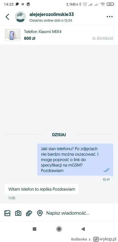 Itslilianka - oczywiście w opisie ani słowa o tym że to replika. w tytule jak byk sto...