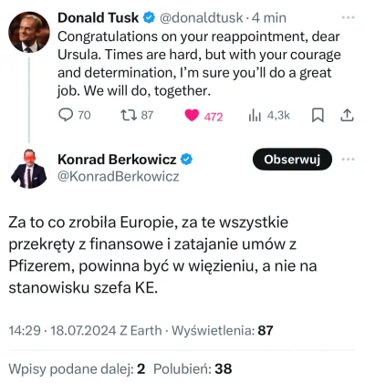 Gours - Ten dzban Berkowicz chyba sobie włączył powiadomienia przy postach Tuska, bo ...