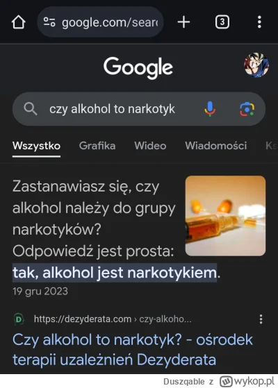 Duszqable - @horus666: alkohol to substancja psychoaktywna, więc tak jest narkotykiem...